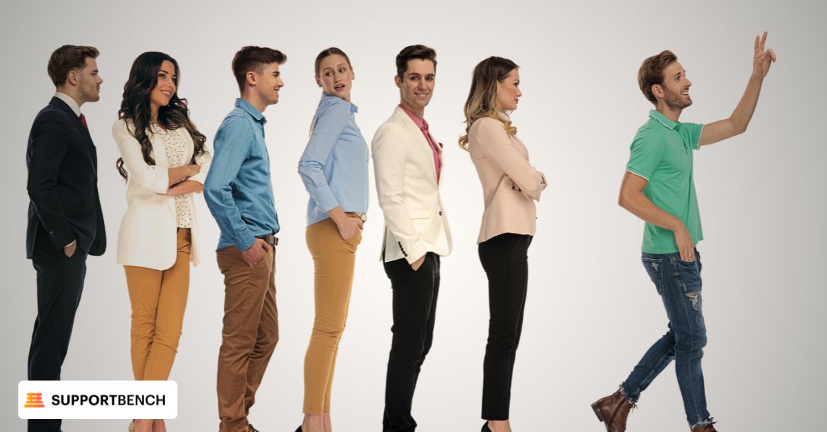 Several individuals lined up, symbolizing the complexities of predicting customer churn.