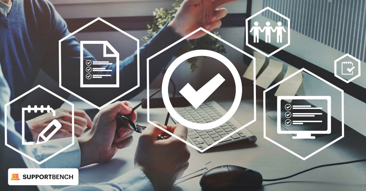 Individual typing on a laptop, engaging with a self-service support portal.