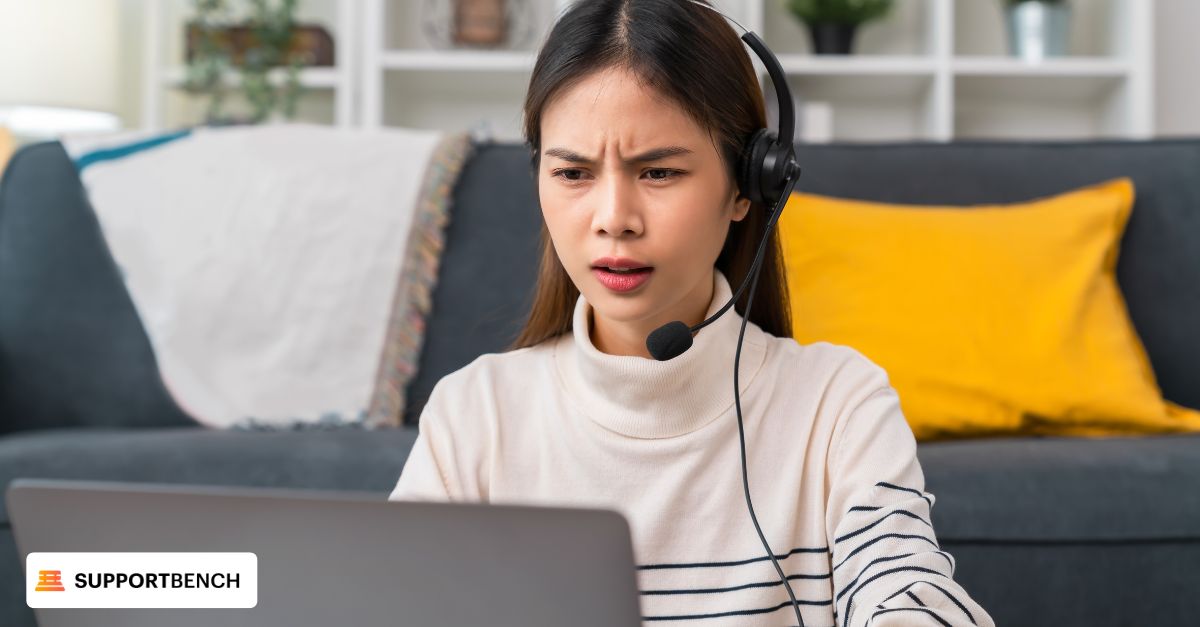 A woman with a headset in an office, providing customer support via a self-service portal