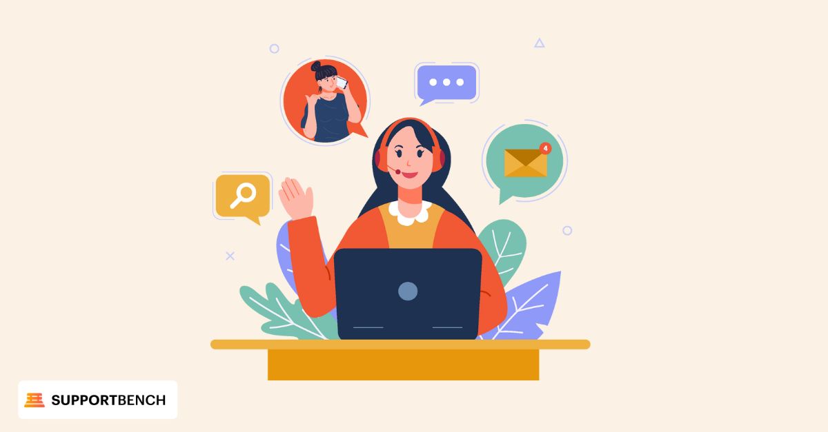 A woman working on a laptop, depicting a customer self-service portal interface