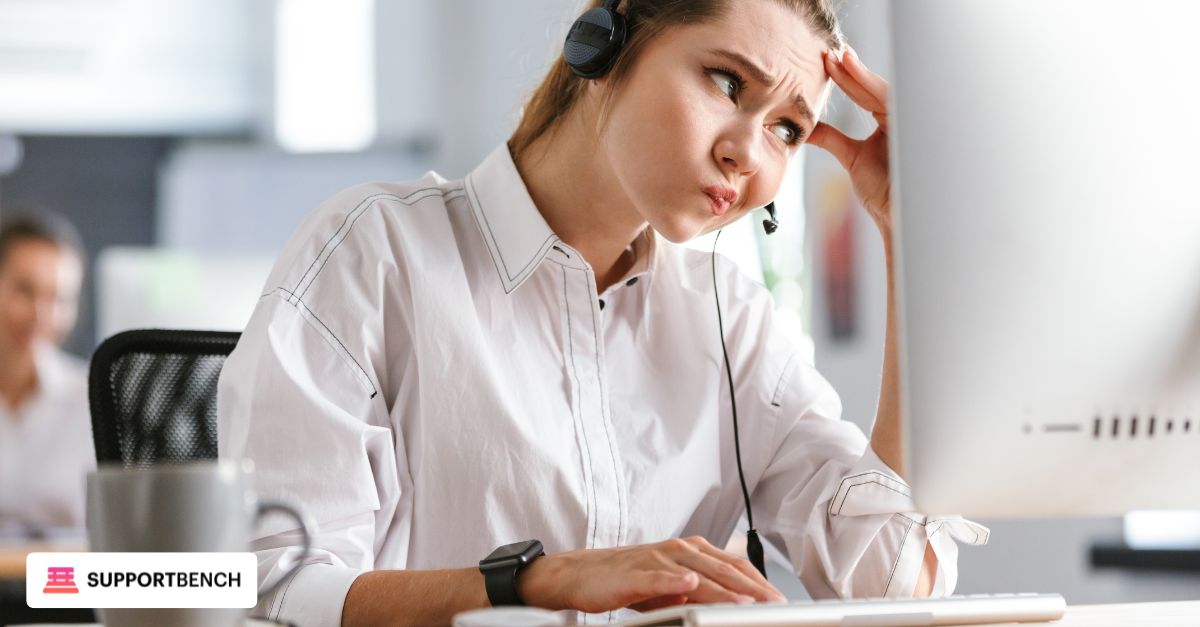 Frustrated support agent surrounded by notification popups on multiple monitors