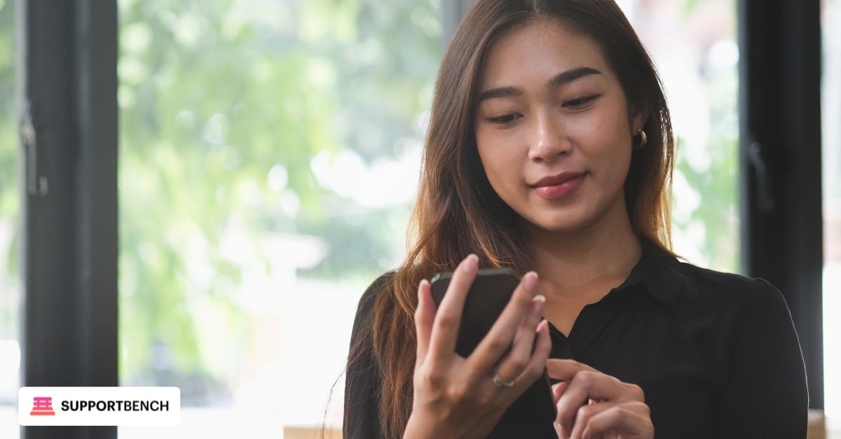 Support agent managing email, chat, and phone tickets on screen
