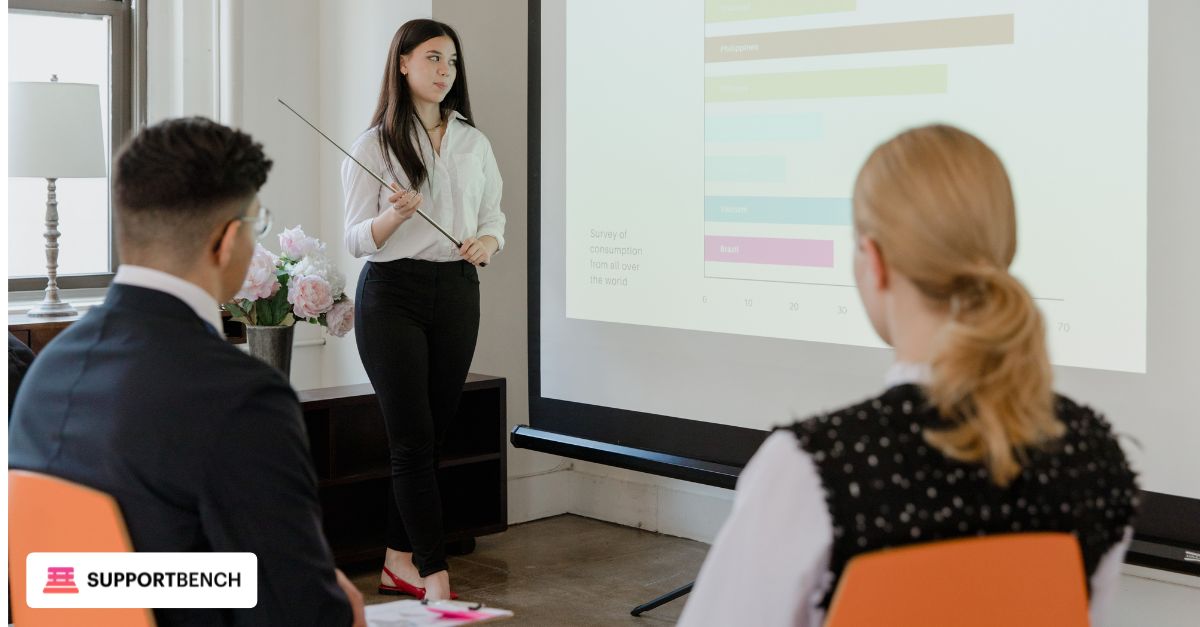 MSP team in a conference room reviewing helpdesk options on a projector screen