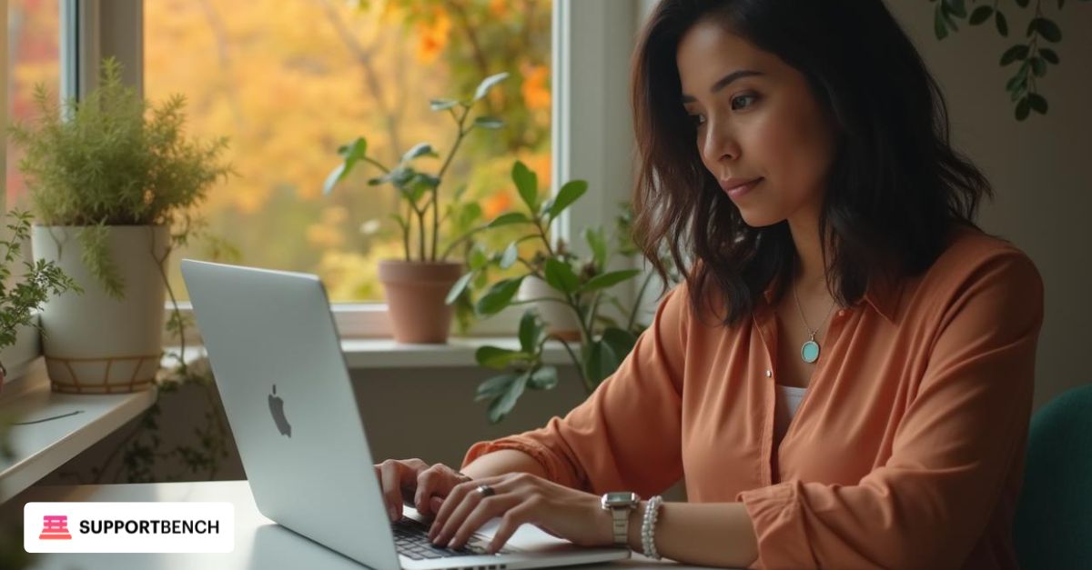Client browsing a branded help center or knowledge base on a laptop