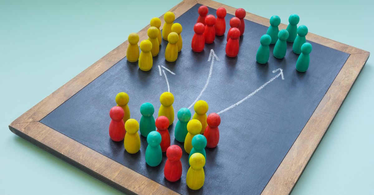 Three individuals with colored circles around them, representing AI-driven customer segmentation